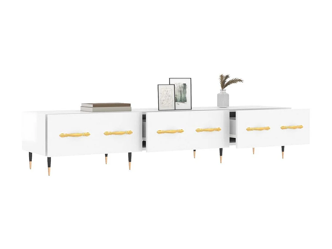 Mueble de TV madera de ingeniería blanco brillo 150x36x30 cm ES38558