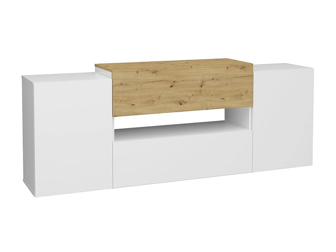 Meuble TV,Hi-Fi, Banc TV, Meuble de rangement, Buffet Salon 182x33x70,2 cm Blanc et chêne artisanal LLD1064 BonneVie Meuble
