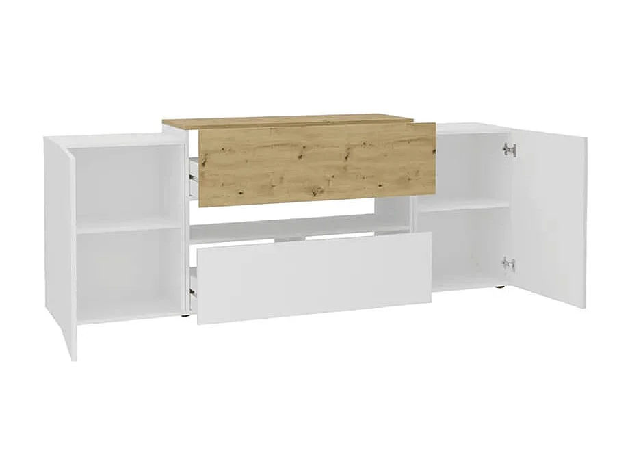 Meuble TV,Hi-Fi, Banc TV, Meuble de rangement, Buffet Salon 182x33x70,2 cm Blanc et chêne artisanal LLD1064 BonneVie Meuble