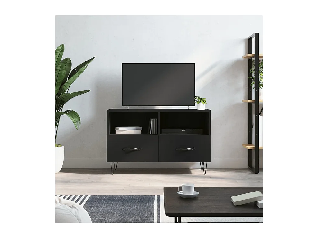 Meuble TV Noir 80x36x50 cm Bois d'ingénierie BE49244
