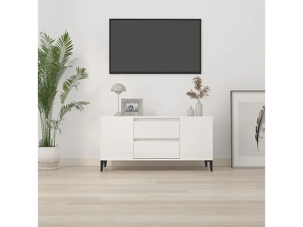Meuble TV Blanc brillant 102x44,5x50 cm Bois d'ingénierie BE41322