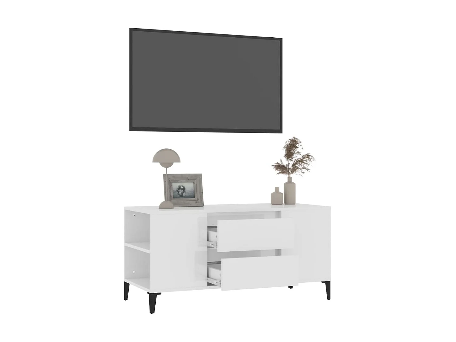 Meuble TV Blanc brillant 102x44,5x50 cm Bois d'ingénierie BE41322
