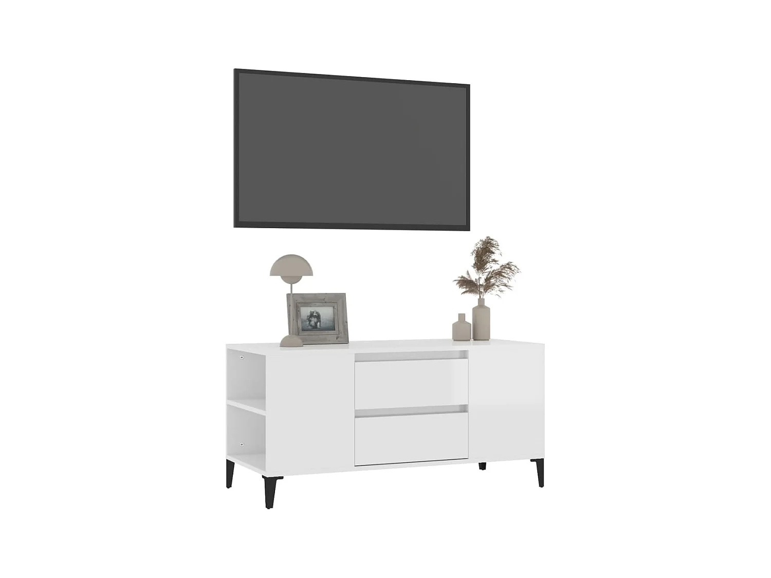TV-Schrank,TV-Möbel Hochglanz-Weiß 102x44,5x50 cm Holzwerkstoff -gkd934262