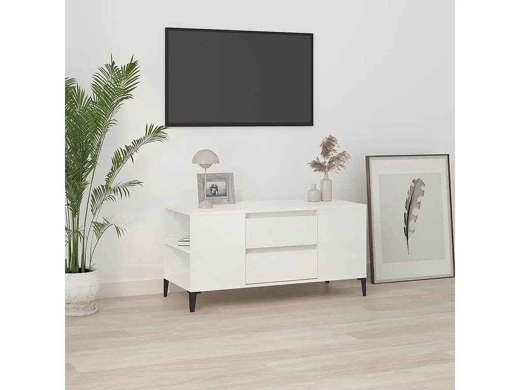 TV-Schrank,TV-Möbel Hochglanz-Weiß 102x44,5x50 cm Holzwerkstoff -gkd934262