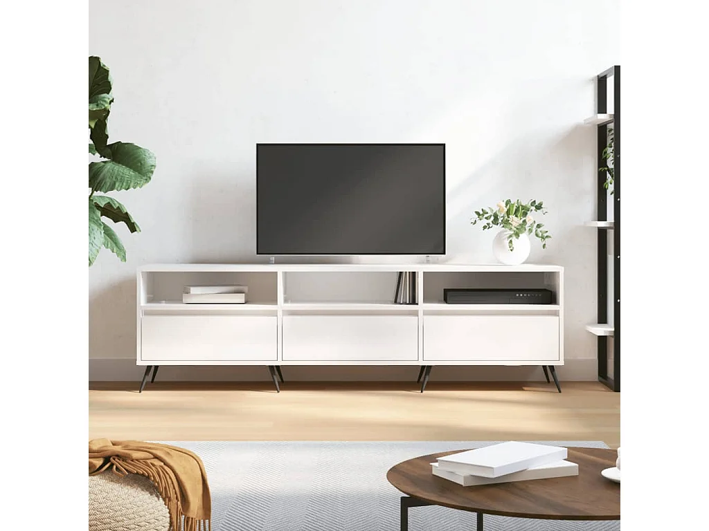 Meuble TV blanc brillant 150x30x44,5 cm bois d'ingénierie BE28598