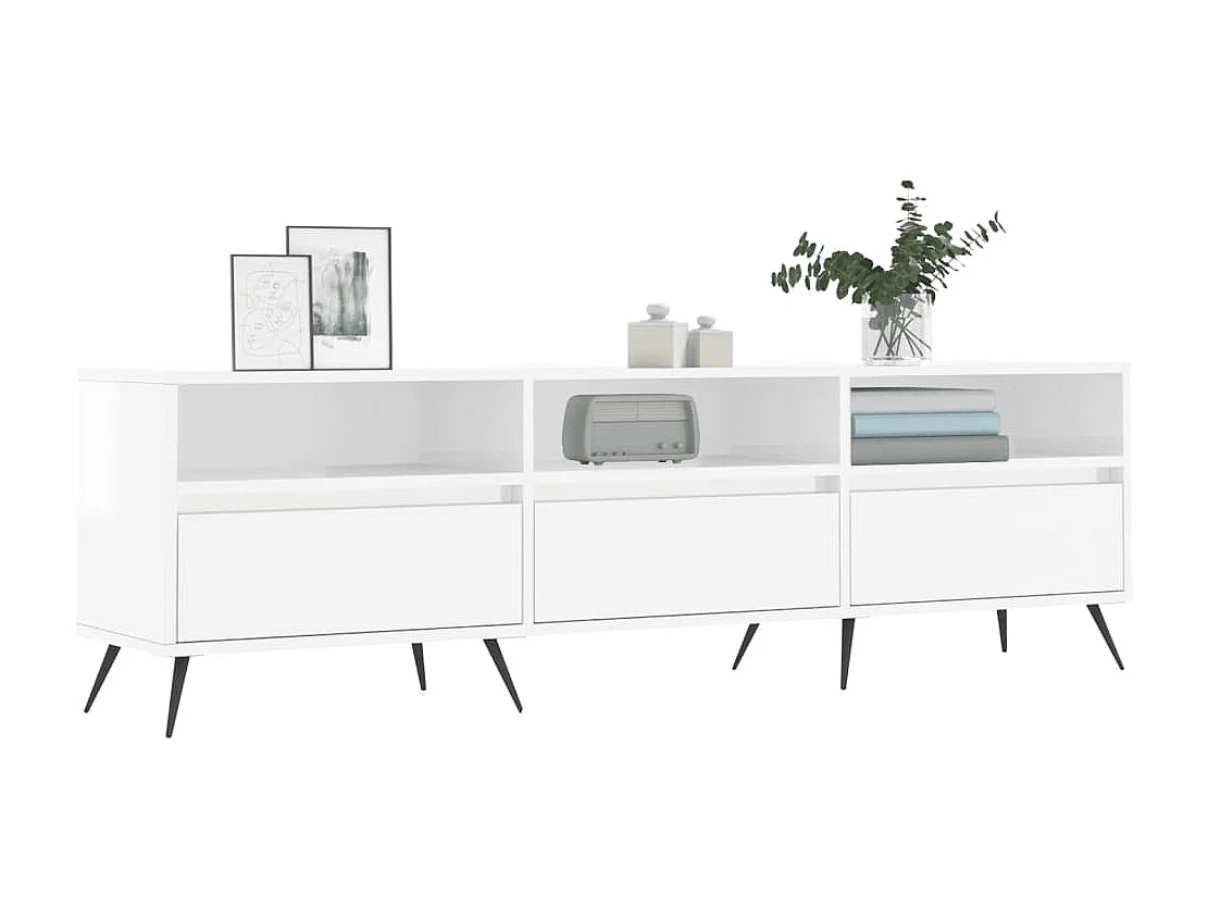 Meuble TV blanc brillant 150x30x44,5 cm bois d'ingénierie BE28598