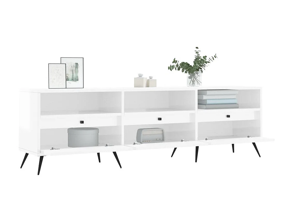 Meuble TV blanc brillant 150x30x44,5 cm bois d'ingénierie BE28598