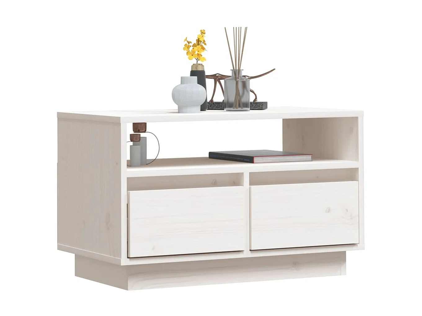 Meuble TV Blanc 60x35x37 cm Bois de pin massif BE42330