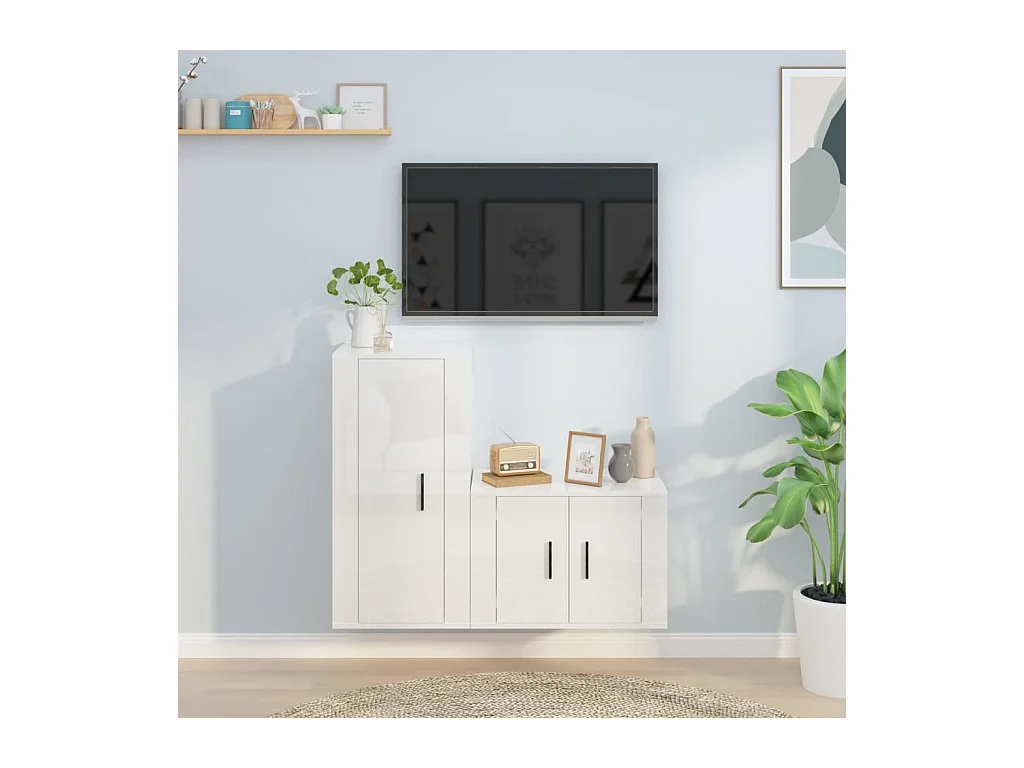 Meubles TV 2 pcs blanc brillant bois d'ingénierie BE56061