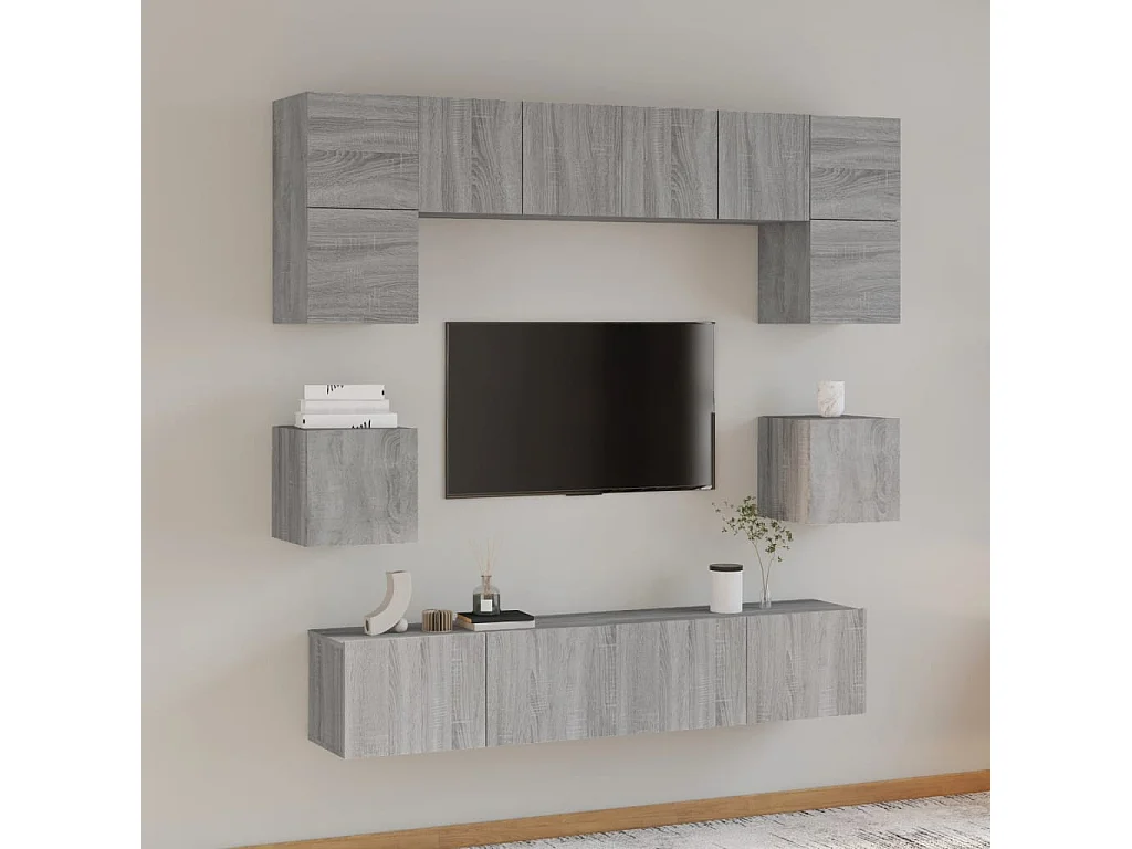 Set Mobili Porta TV | Armadietti TV 8pz Grigio Sonoma in Legno Multistrato