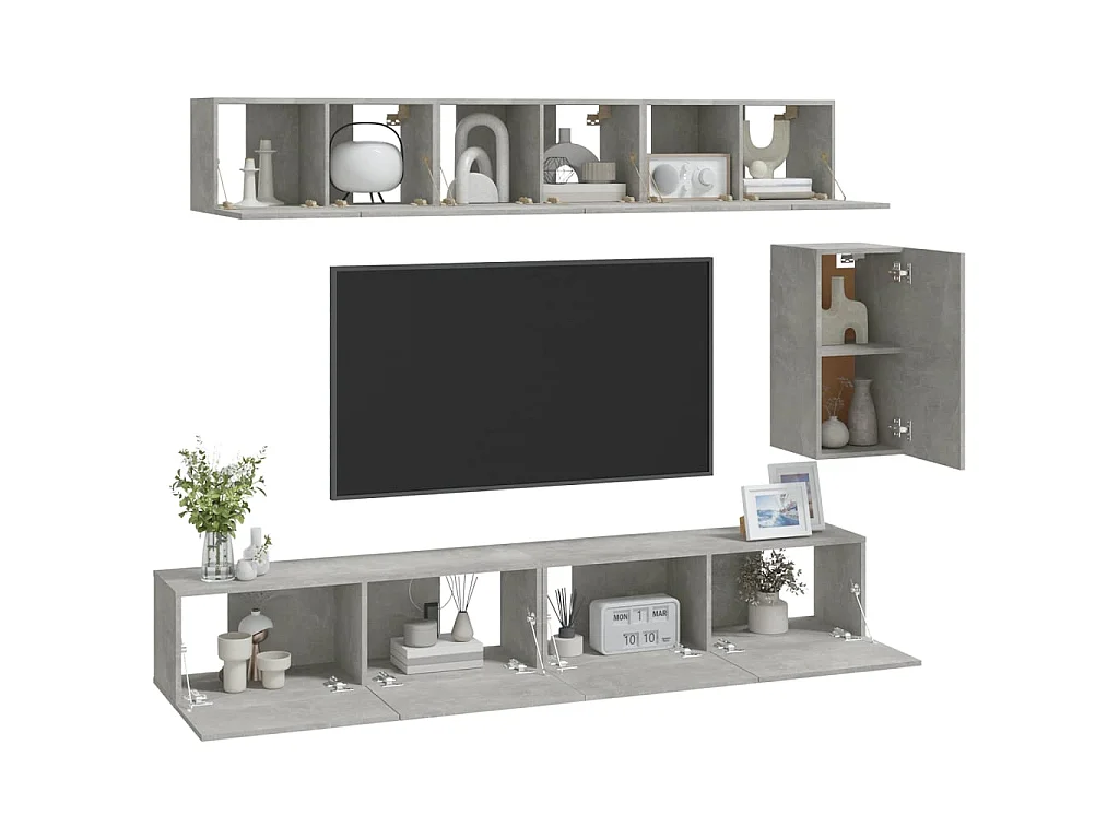 Meubles TV 6 pcs BEis béton Bois d'ingénierie BE67821