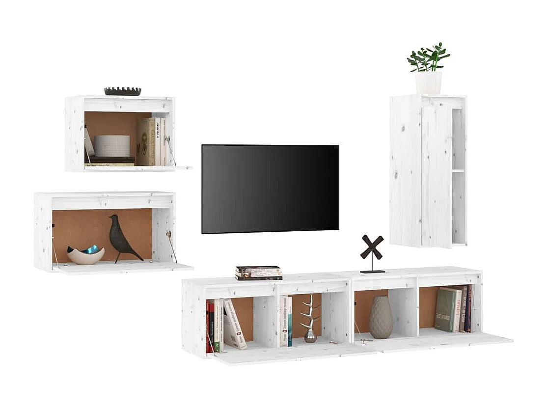 Meubles TV 5 pcs Blanc Bois massif de pin BE3261