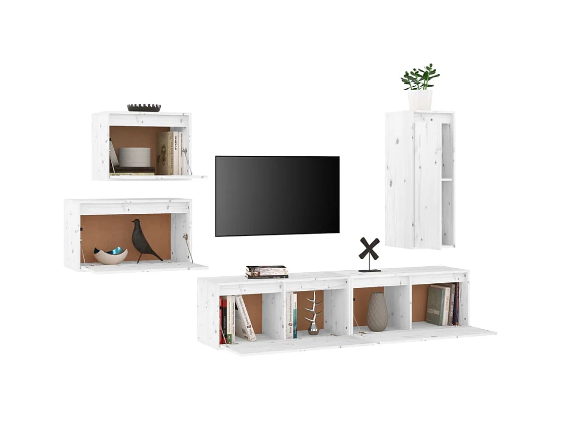 5 Stk.TV-Schränke,TV-Möbel Weiß Massivholz Kiefer -gkd460306