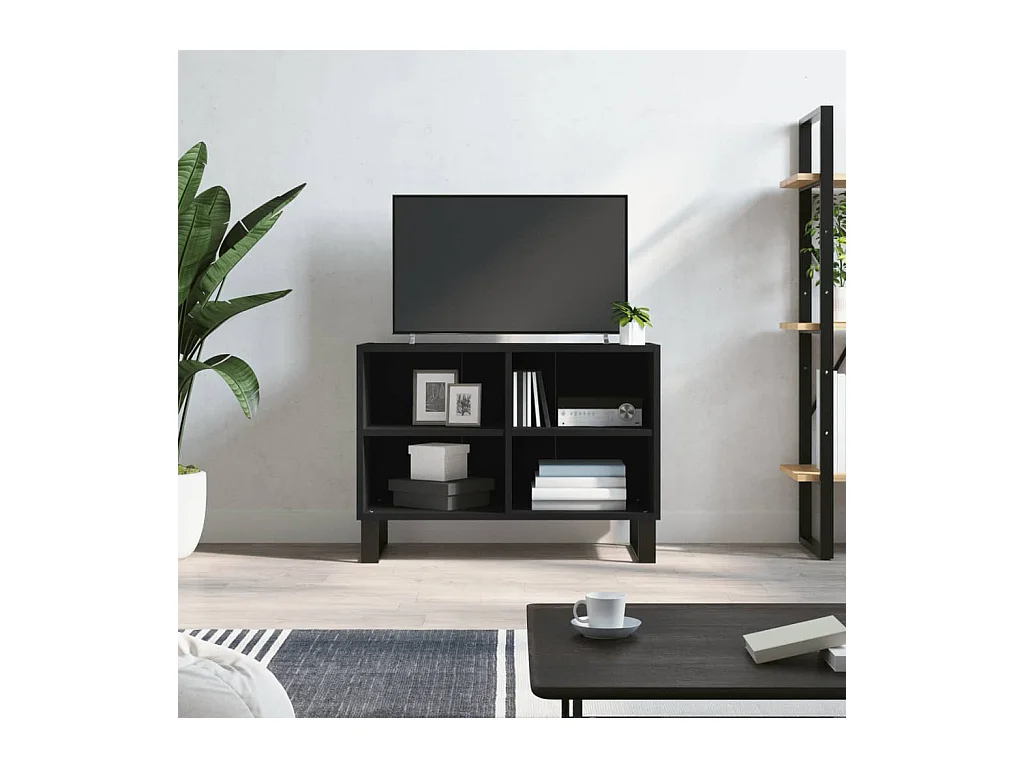 Meuble TV noir 69,5 x 30 x 50 cm bois d'ingénierie BE79793