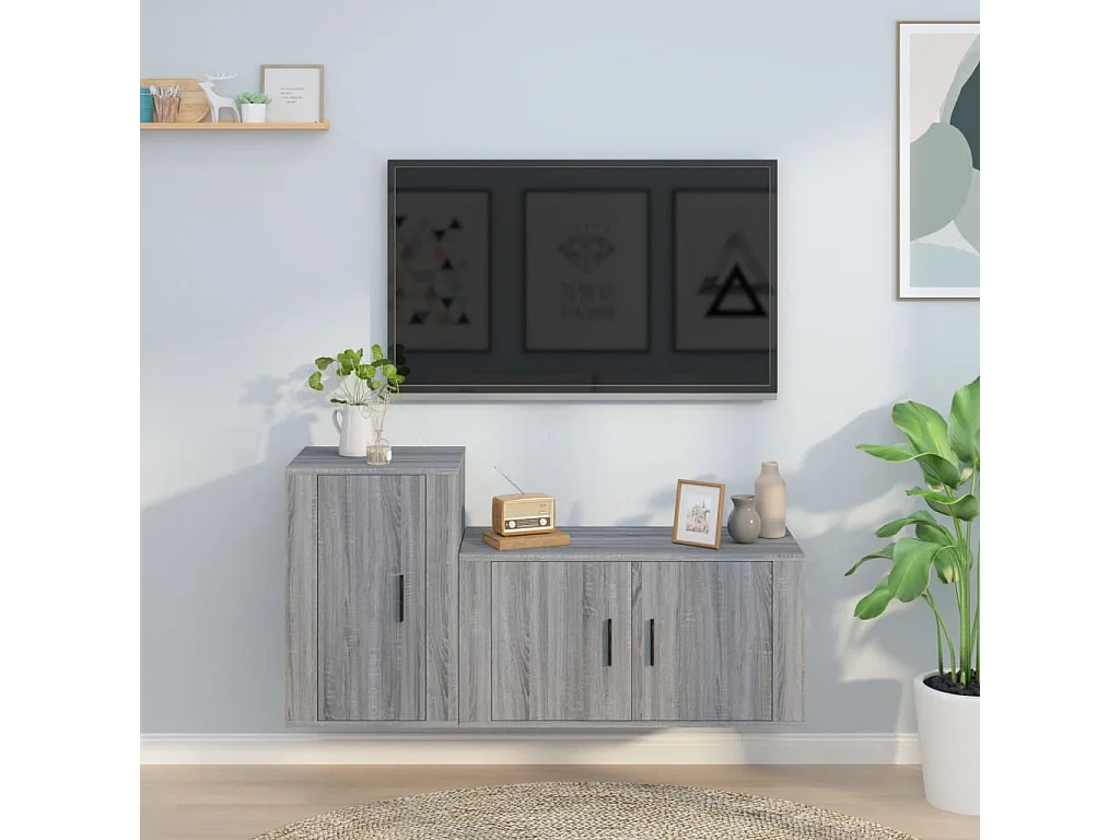 2-tlg. TV-Schrank-Set,TV-Möbel Grau Sonoma Holzwerkstoff -gkd620964