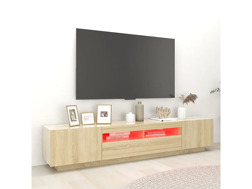 Meuble TV avec lumières LED Chêne sonoma 200x35x40 cm BE49370