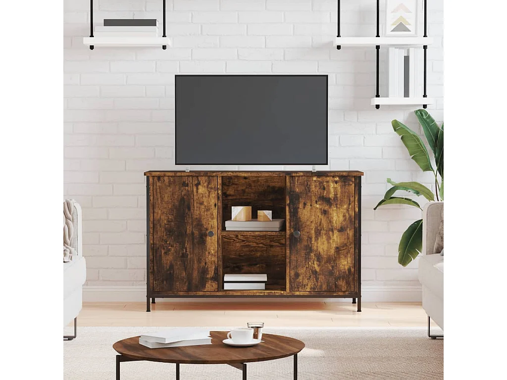 Meuble TV chêne fumé 100x35x65 cm bois d'ingénierie BE68461