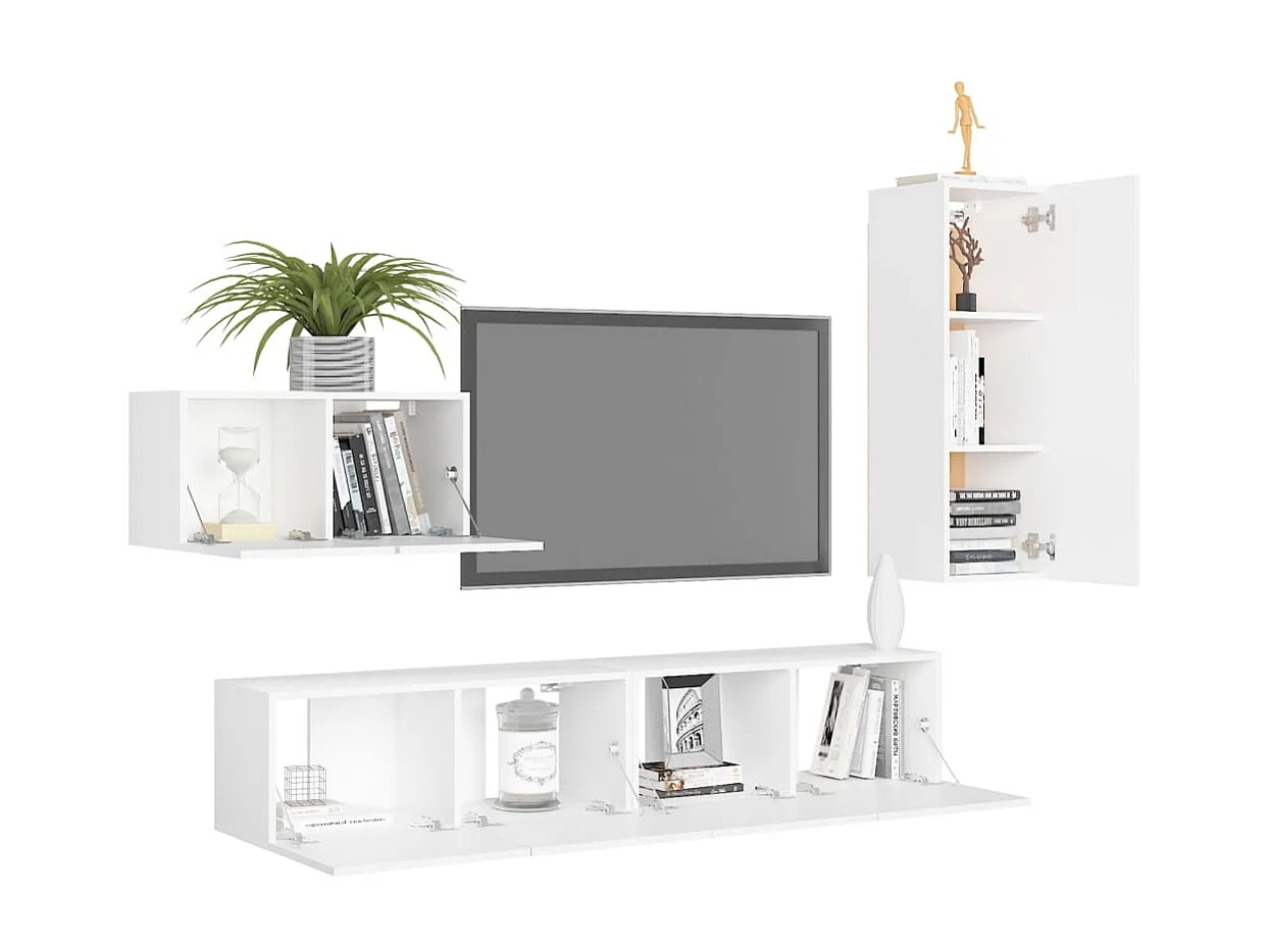 4-tlg. TV-Schrank-Set,TV-Möbel Weiß Holzwerkstoff -gkd974490