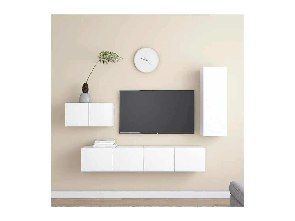 4-delige Tv-meubelset bewerkt hout wit NL726557