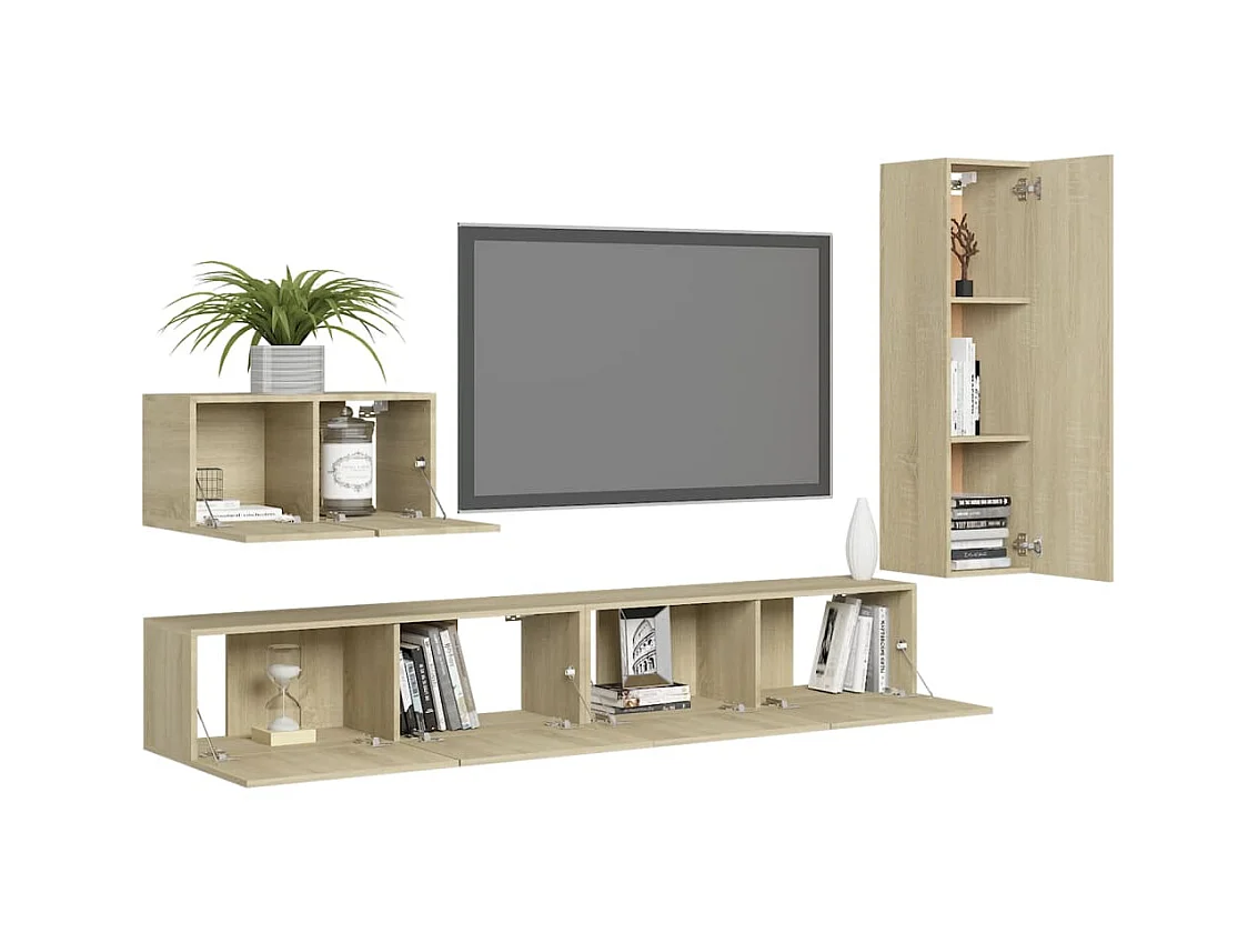 4-delige Tv-meubelset bewerkt hout sonoma eikenkleurig NL83566