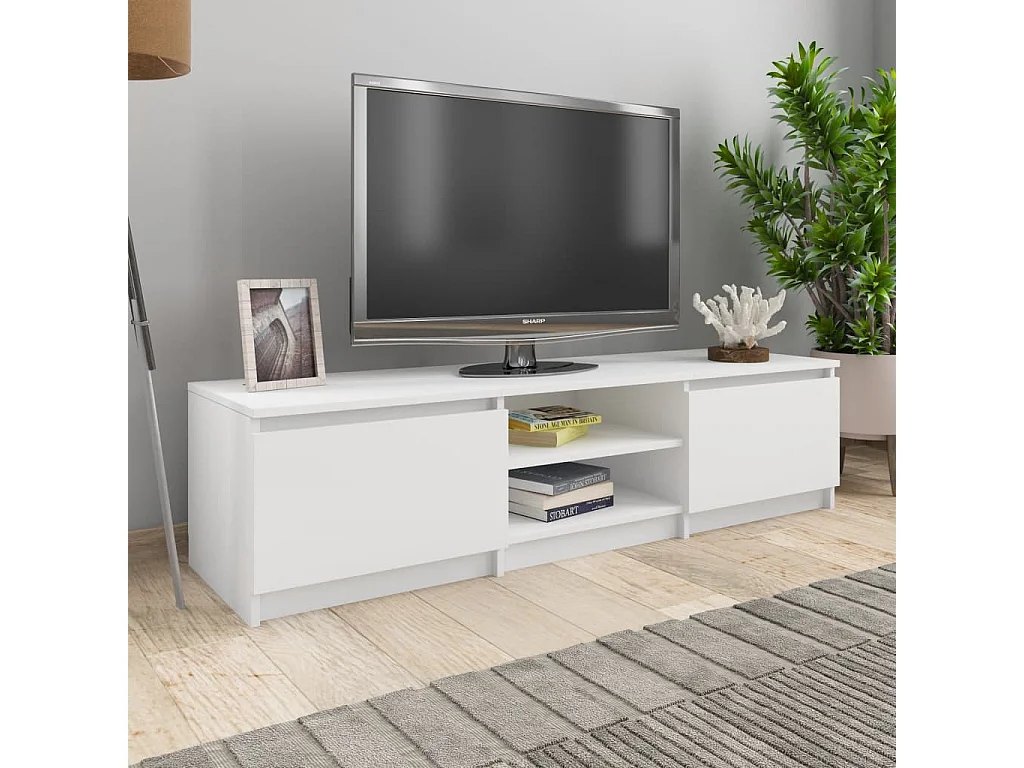 Meuble TV Blanc 140x40x35,5 cm Bois d'ingénierie BE91008