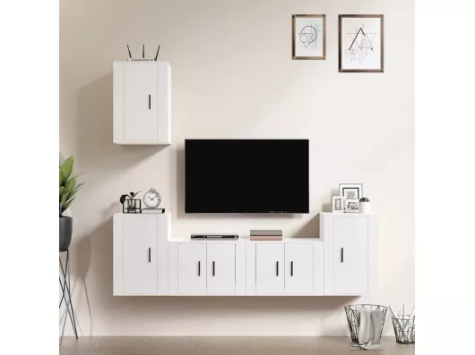 Kauf Unique 5-tlg. TV-Schrank-Set,TV-Möbel Hochglanz-Weiß Holzwerkstoff -gkd370025