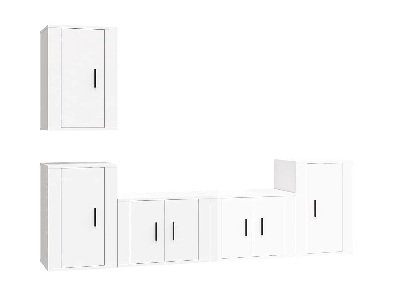 5-delige Tv-meubelset bewerkt hout hoogglans wit NL186027