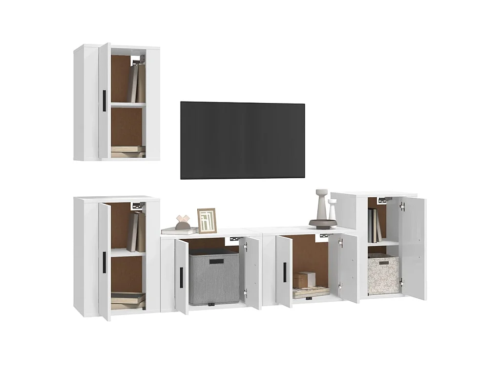 5-delige Tv-meubelset bewerkt hout hoogglans wit NL186027