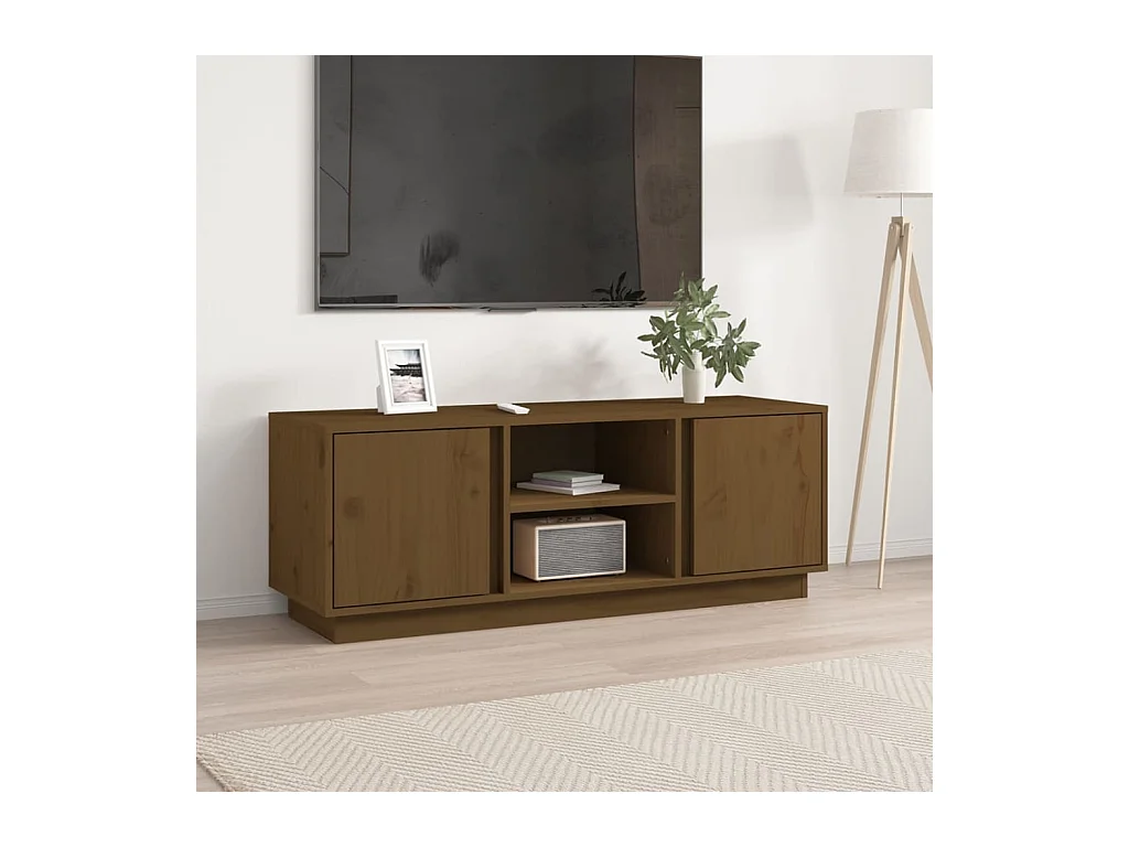 Meuble TV Marron miel 110x35x40,5 cm Bois de pin massif BE19047