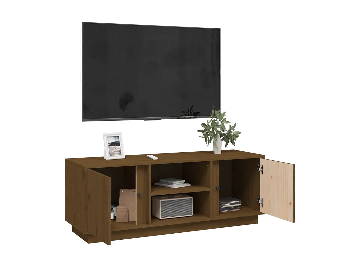 Meuble TV Marron miel 110x35x40,5 cm Bois de pin massif BE19047