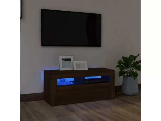 Kauf Unique TV-Schrank,TV-Möbel mit LED-Leuchten Braun Eichen-Optik 90x35x40 cm -gkd322228