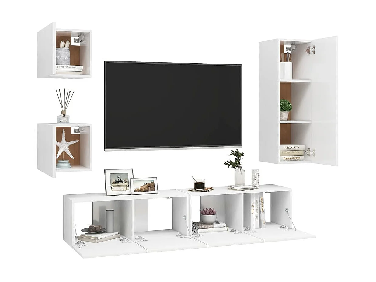 5-tlg. TV-Schrank-Set,TV-Möbel Weiß Holzwerkstoff -gkd956561