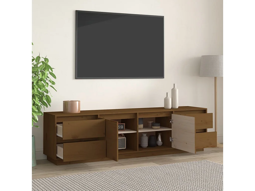 Mueble de TV madera maciza de pino marrón miel 176x37x47,5 cm ES12876