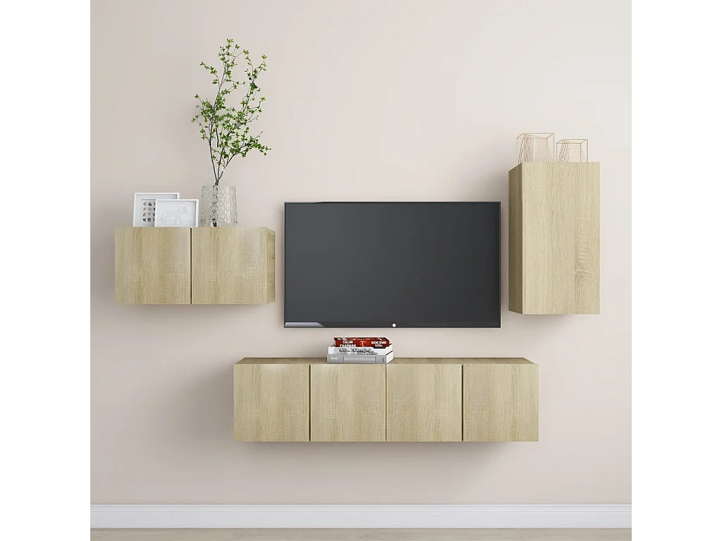 4-tlg. TV-Schrank-Set,TV-Möbel Sonoma-Eiche Holzwerkstoff -gkd122218
