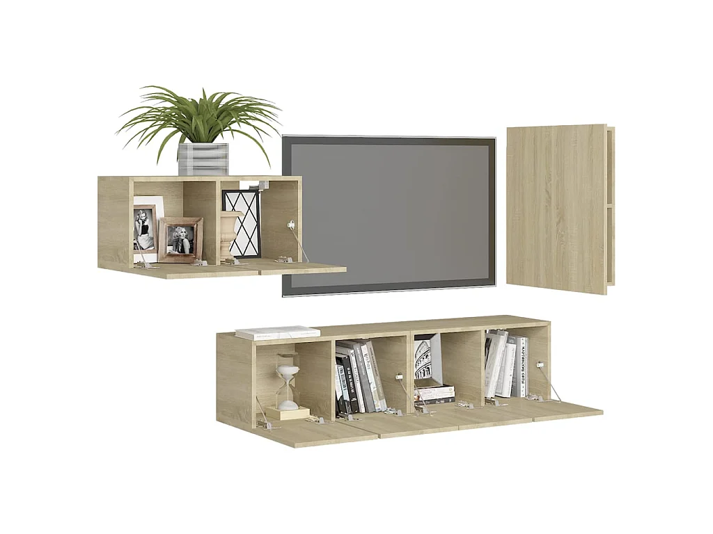 Set de muebles salón TV 4 pzas madera ingeniería roble Sonoma ES51935