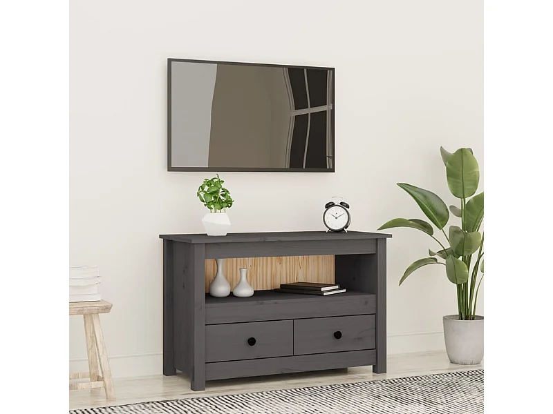 Mobile Porta TV | Armadietto TV Grigio 79x35x52 cm in Legno Massello di Pino