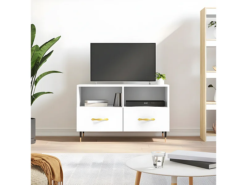 Meuble TV Blanc 80x36x50 cm Bois d'ingénierie BE99137
