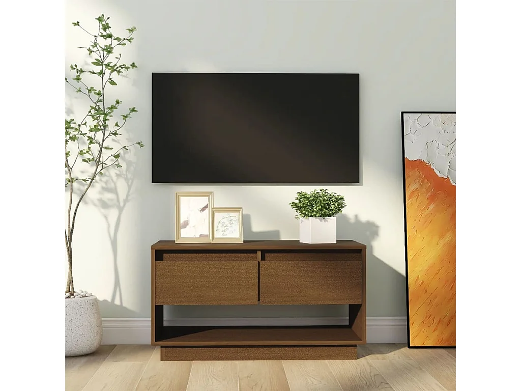 Meuble TV Marron miel 74x34x40 cm Bois de pin massif BE95804
