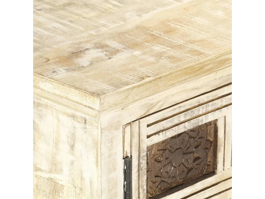 Meuble TV Blanc 130x30x36 cm Bois massif de manguier BE30813