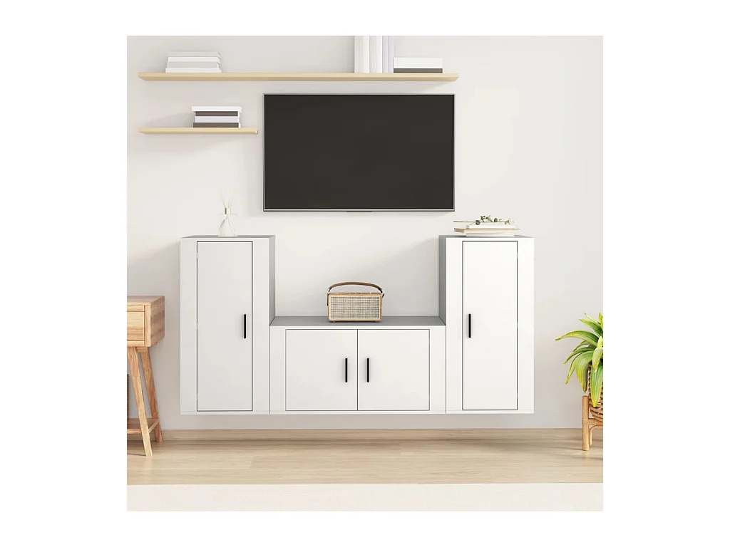 Meubles TV 3 pcs Blanc Bois d'ingénierie BE47536