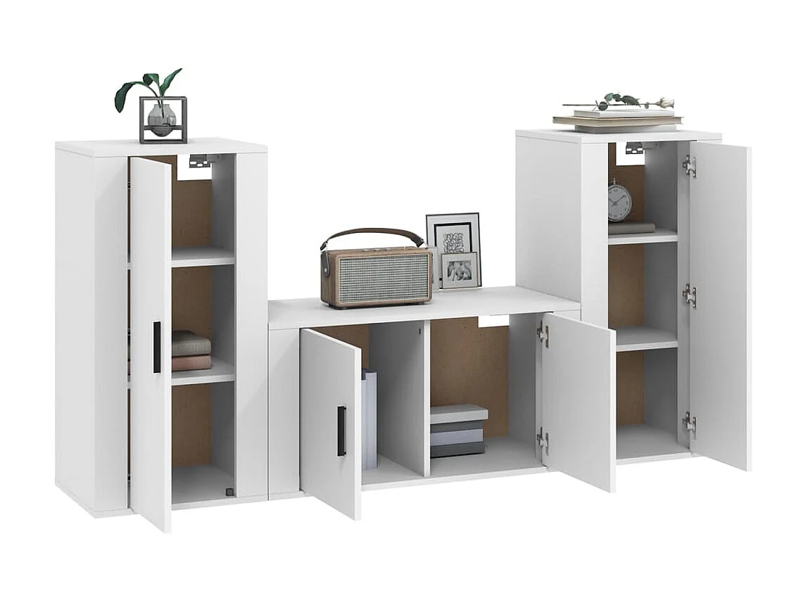 Meubles TV 3 pcs Blanc Bois d'ingénierie BE47536