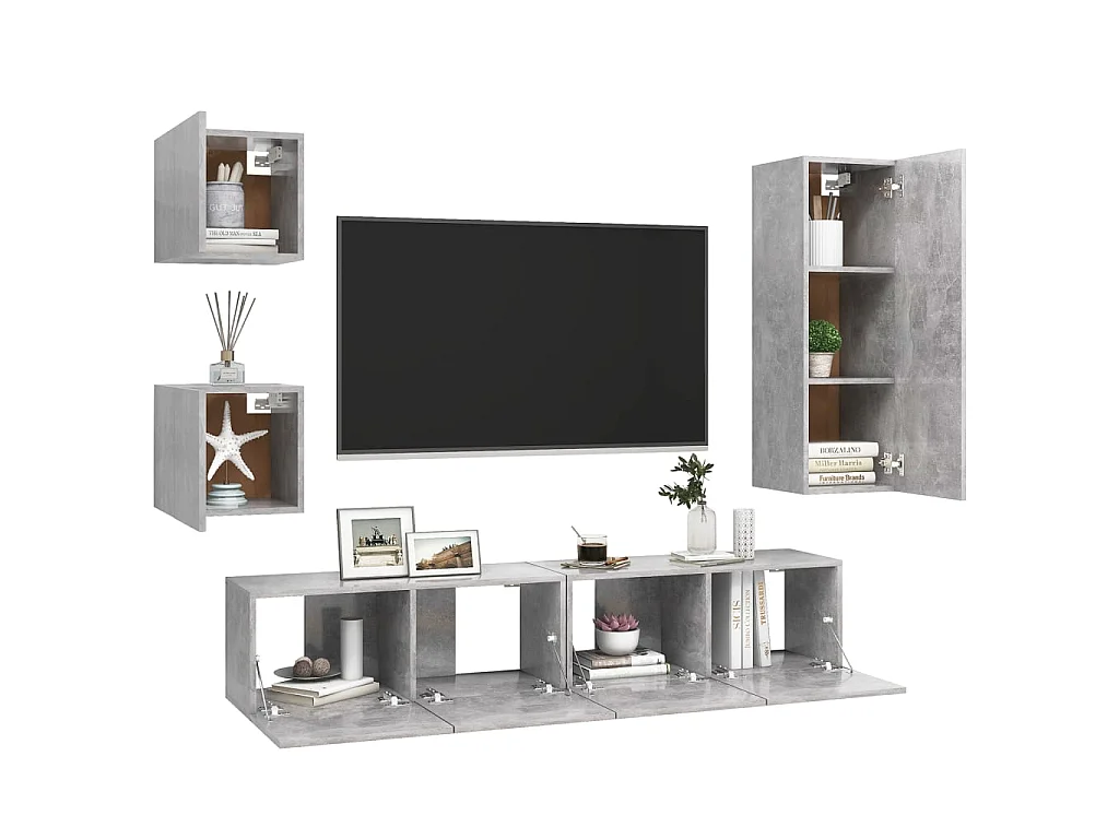 5 pcs conjunto de móveis de TV derivados madeira cinza cimento PT186105