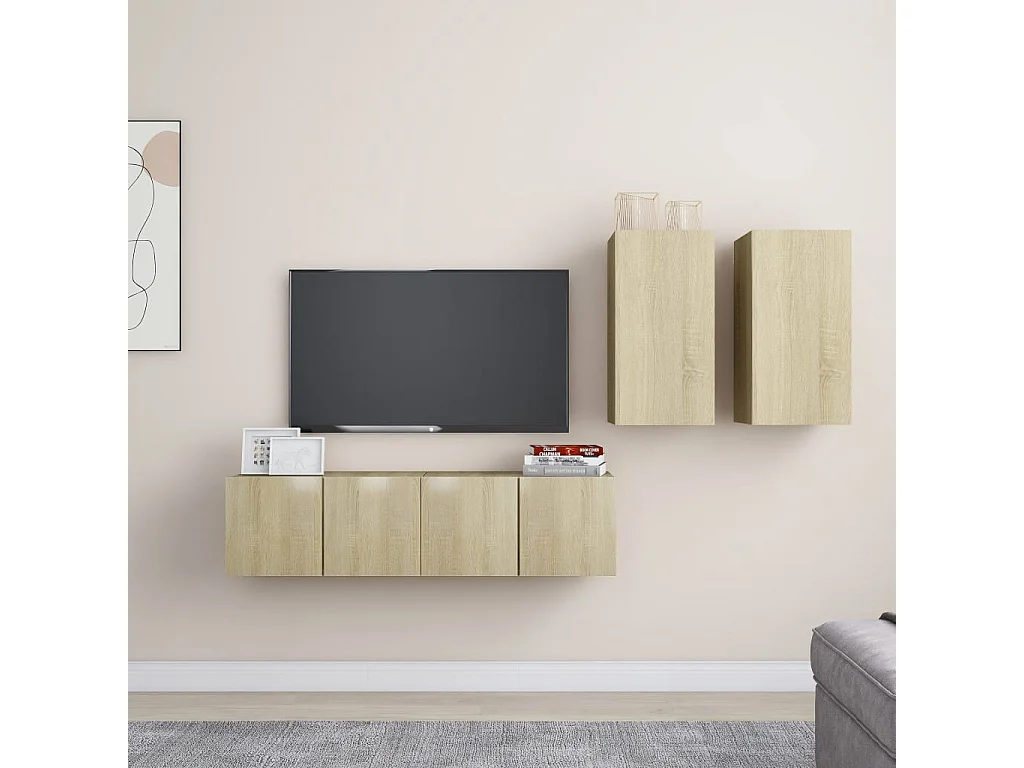4-delige Tv-meubelset bewerkt hout sonoma eikenkleurig NL80621