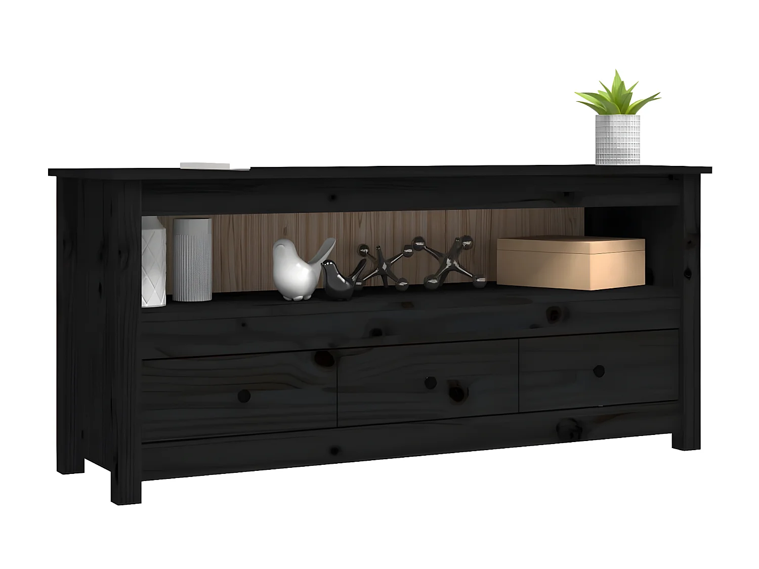Móvel de TV 114x35x52 cm madeira de pinho maciça preto PT792320