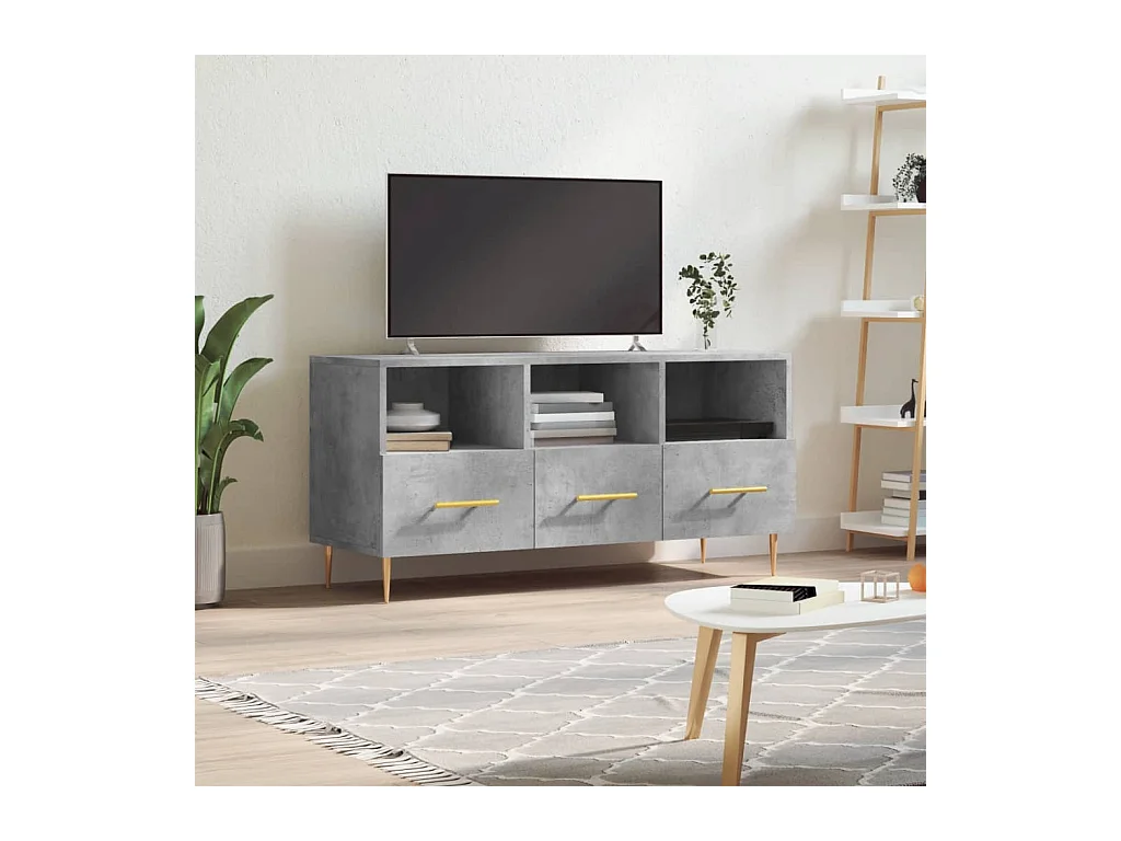 Meuble TV BEis béton 102x36x50 cm bois d'ingénierie BE23939