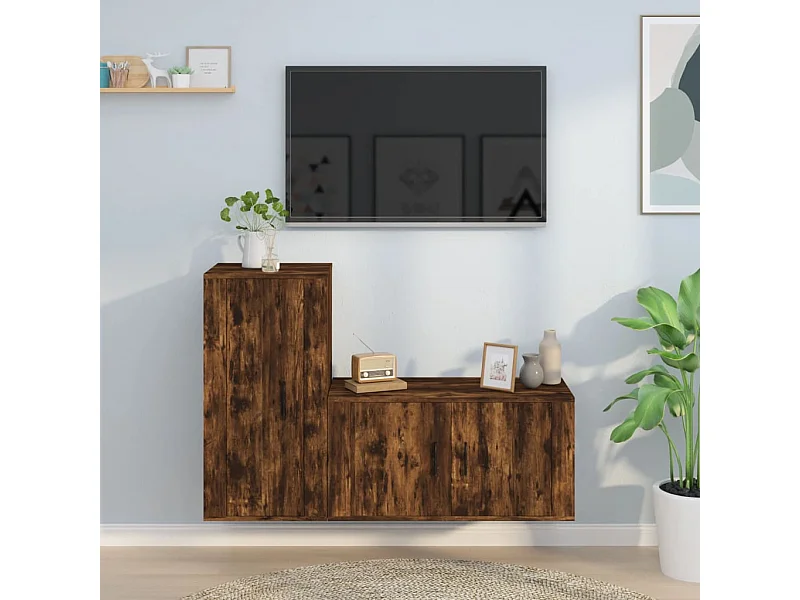 Set Mobili Porta TV | Armadietti TV 2 pz Rovere Fumo in Legno Multistrato