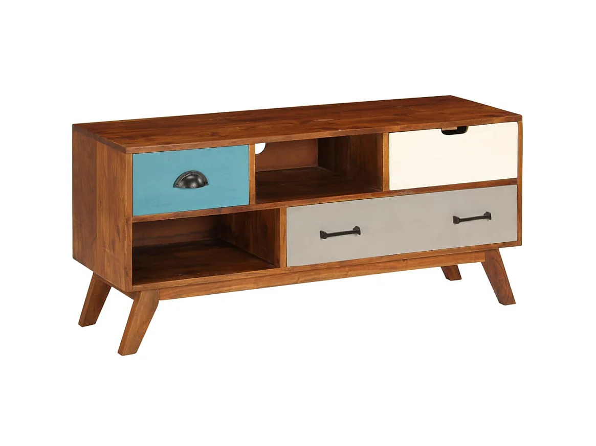 Mueble para TV con 3 cajones madera maciza acacia 110x35x50 cm ES50598