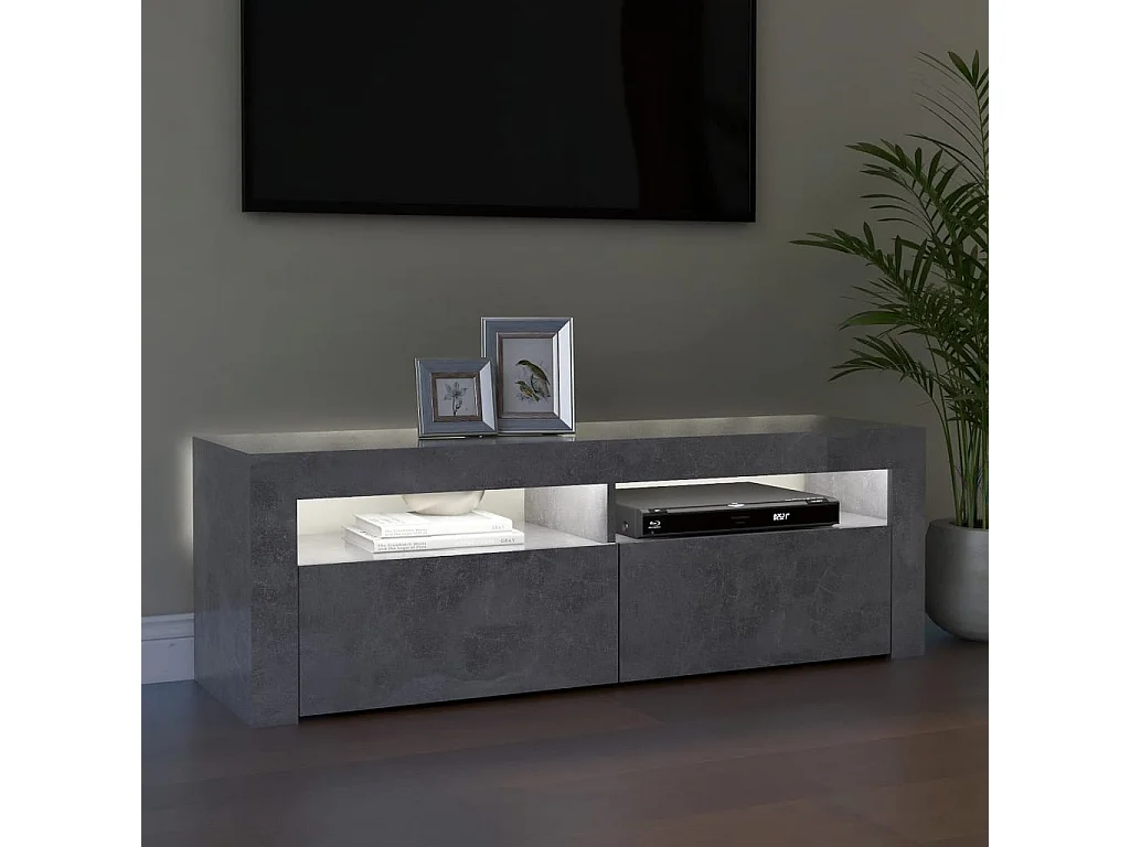 Meuble TV avec lumières LED gris béton 120x35x40 cm BE44942