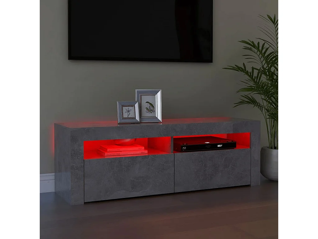 Meuble TV avec lumières LED gris béton 120x35x40 cm BE44942
