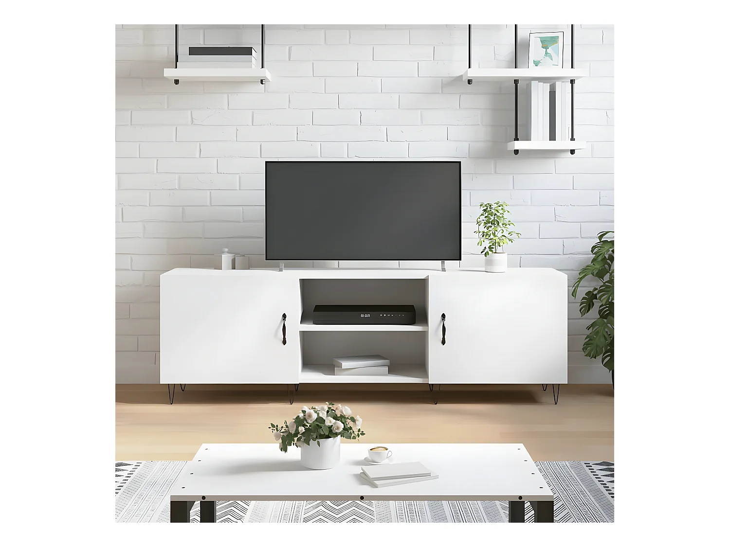 Meuble TV blanc 150x30x50 cm bois d'ingénierie BE18262